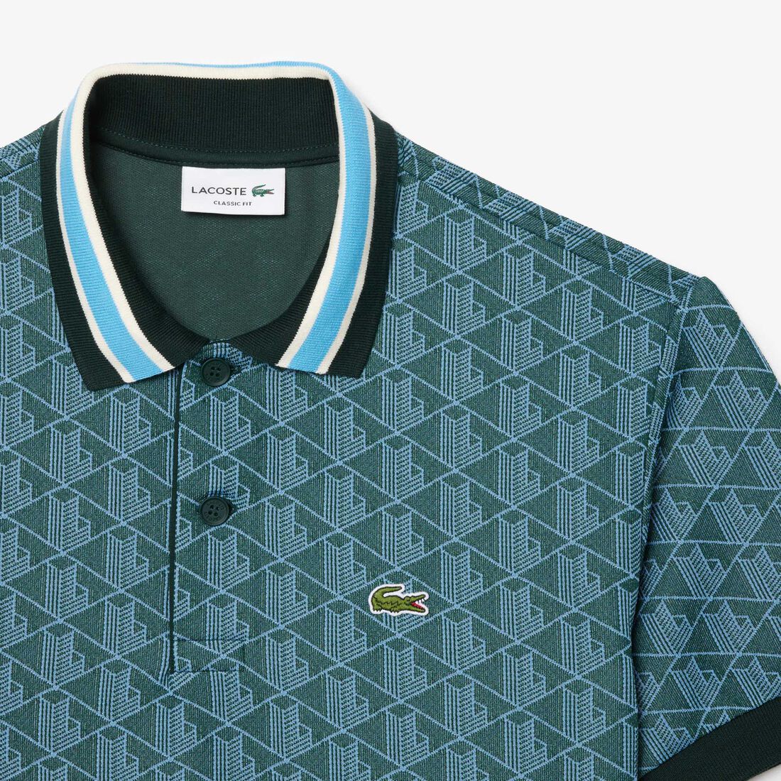 قميص بولو كلاسيكي بقصّة كلاسيكية من قماش الجاكار أحادي اللون Contrast Collar Monogram Polo Shirt - DH1417-00-IB4