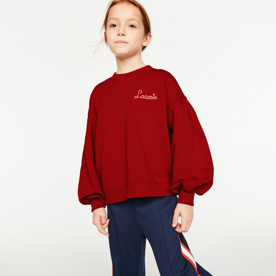 Girls’ Puff Sleeved Embroidered Cotton Fleece Sweatshirt