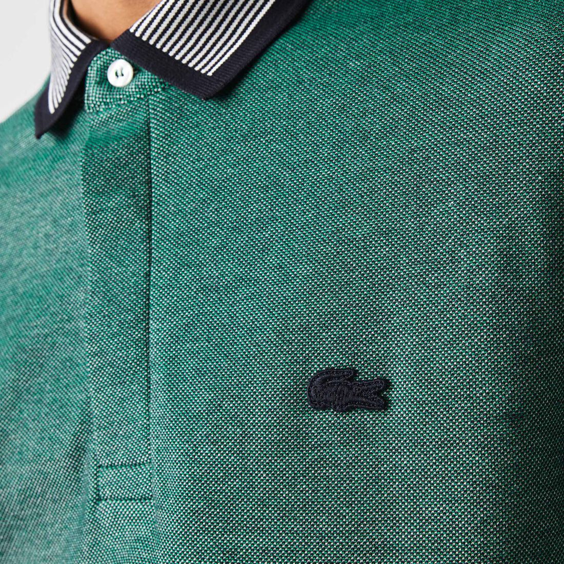 تيشيرت بولو لاكوست قطن بقصة عادية وحواف مخططة للرجال تيشيرت بولو لاكوست قطن بقصة عادية وحواف مخططة للرجال