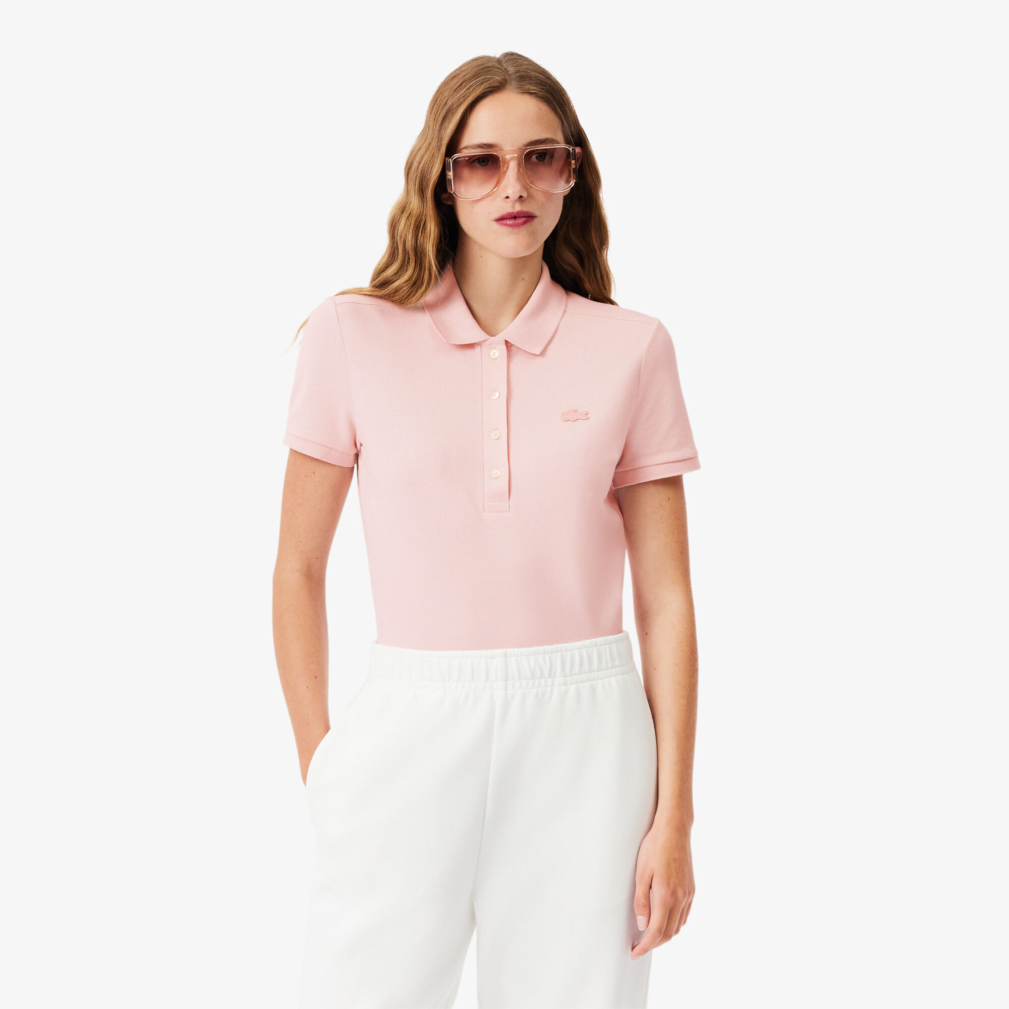 L.12.D Slim Fit Stretch Petit Pique Polo Shirt, Light Pink