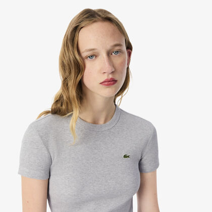 تي شيرت قطني مضلع بقصة ضيقة