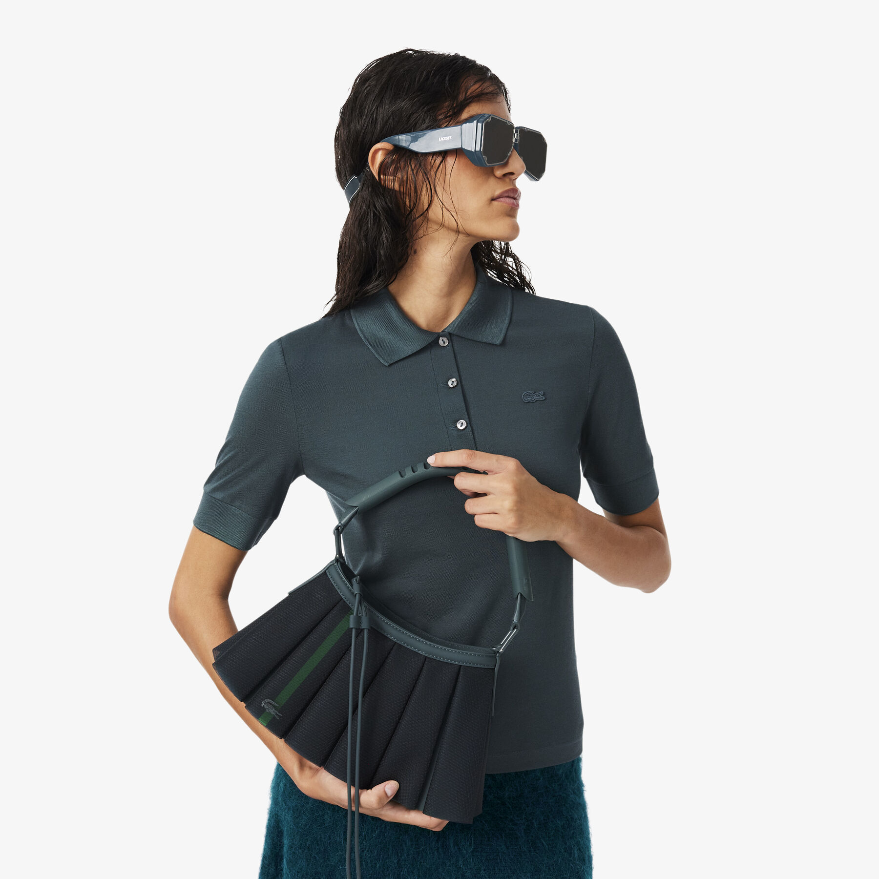 lacoste runway small leather mesh lenglen purse