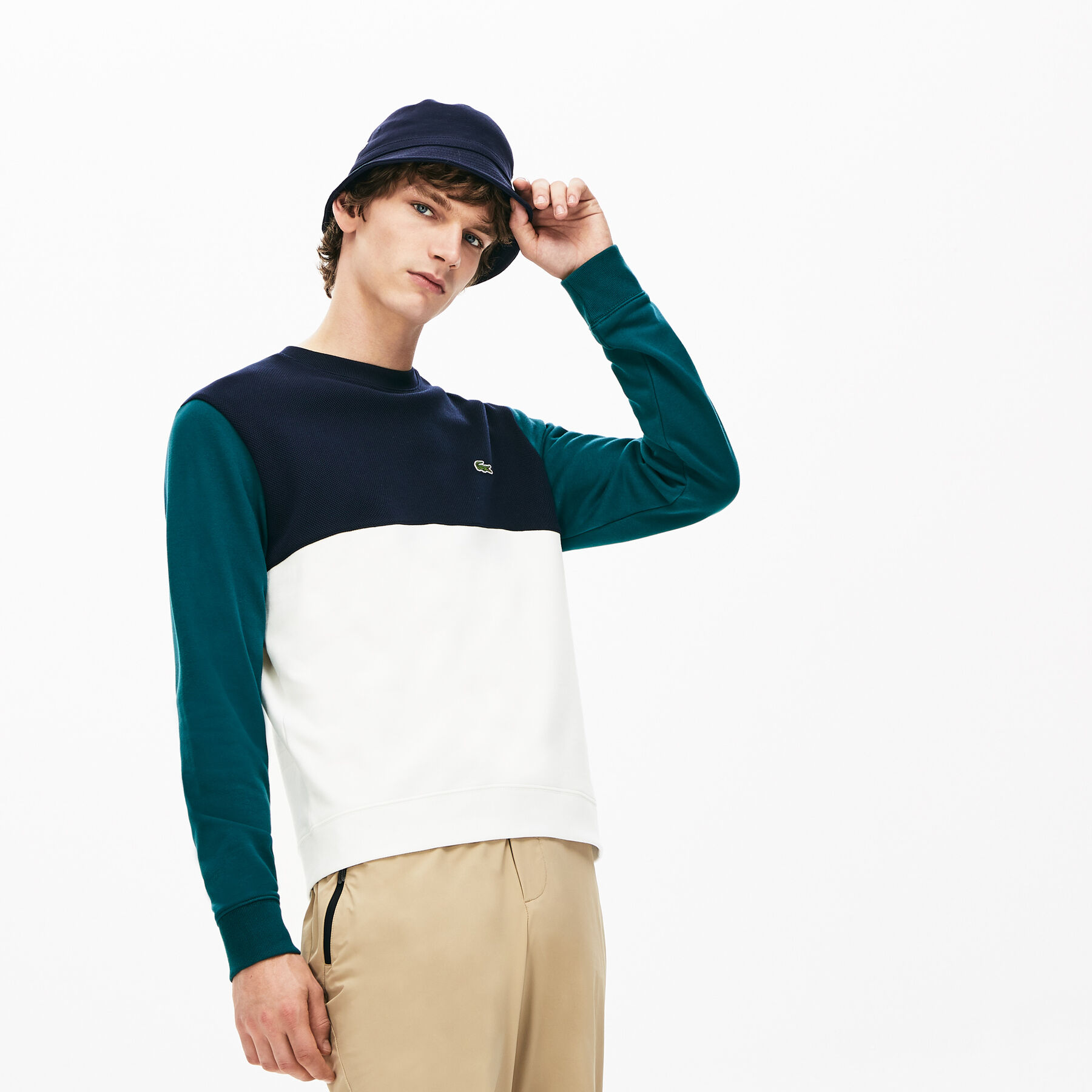 lacoste men s colourblock crew neck sweatshirt