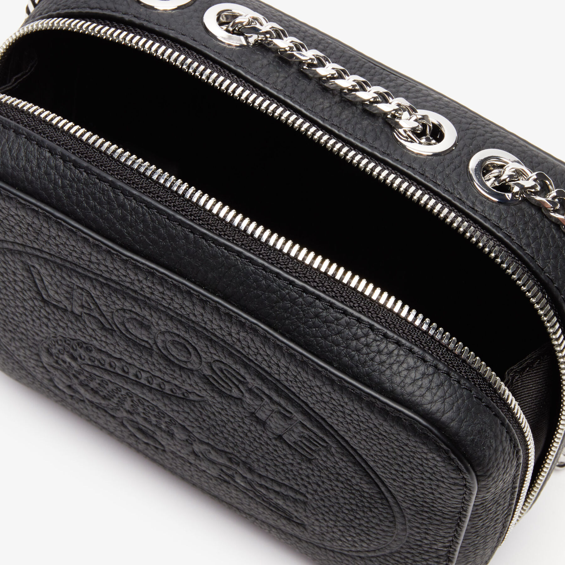 Women's Croco Crew Grained Leather Zip Shoulder Bag lacoste women s croco crew grained leather zip shoulder bag