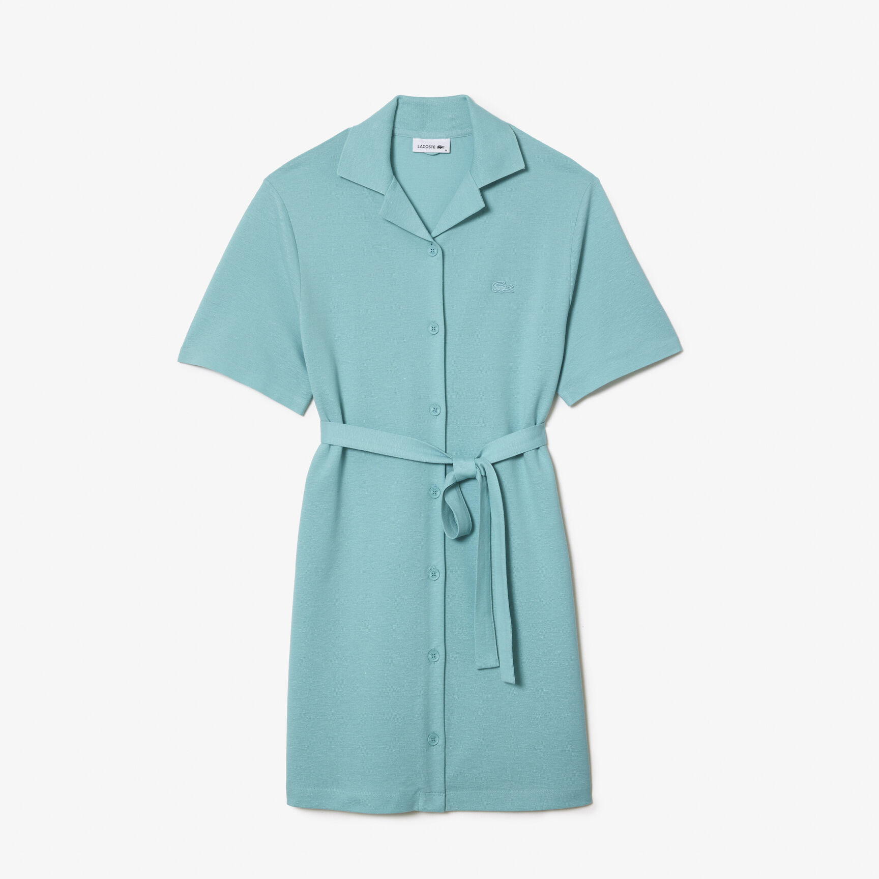 فستان لاكوست مزيج قطن وكتان بحزام وأزرار للنساء Women’s Lacoste Linen/Cotton Blend Belted Button Dress - EF7765-00-BVG