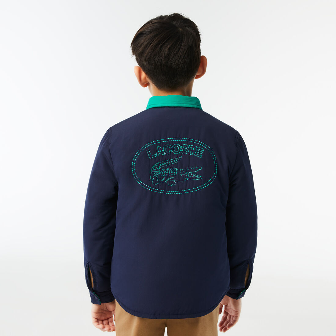 قميص لاكوست تفتا مقاوم للمياه بياقة بلون مغاير للأولاد Boys' Lacoste Contrast Collar Water-Repellent Taffeta Shirt - CJ9814-00-8DM