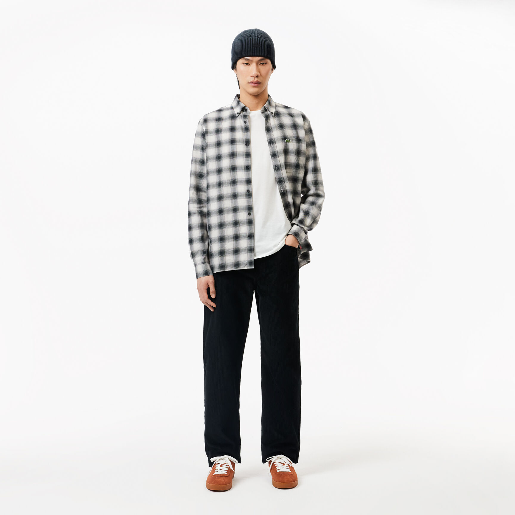 قميص لاكوست قطن تويل بطبعة الكرة الأرضية Cotton/Wool Blend Checked Flannel Shirt - CH1868-00-KBR