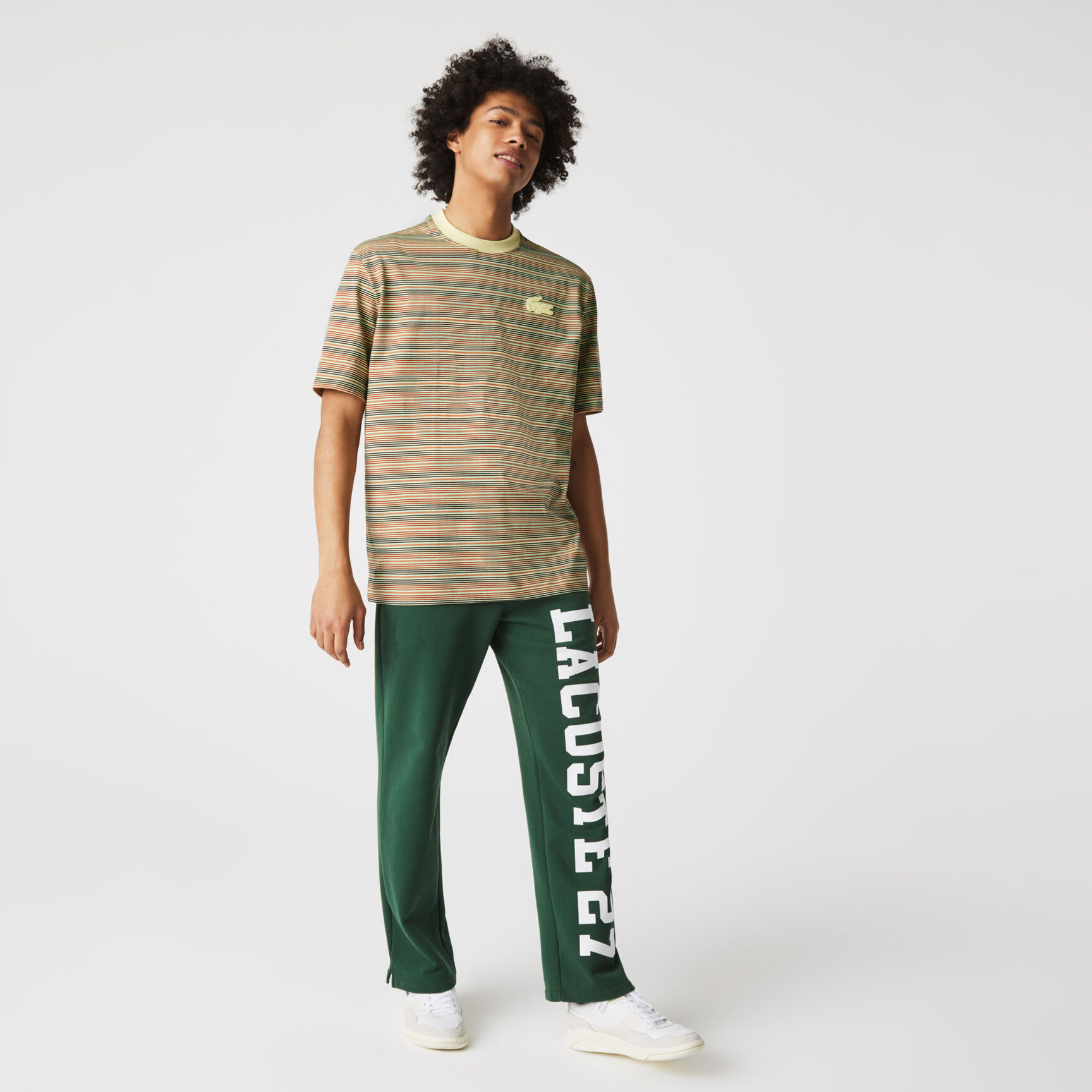 تي شيرت قطني مقلم للجنسين بفتحة رقبة مستديرة وقصة فضفاضة مجموعة Lacoste LIVE تي شيرت قطني مقلم للجنسين بفتحة رقبة مستديرة وقصة فضفاضة مجموعة Lacoste LIVE