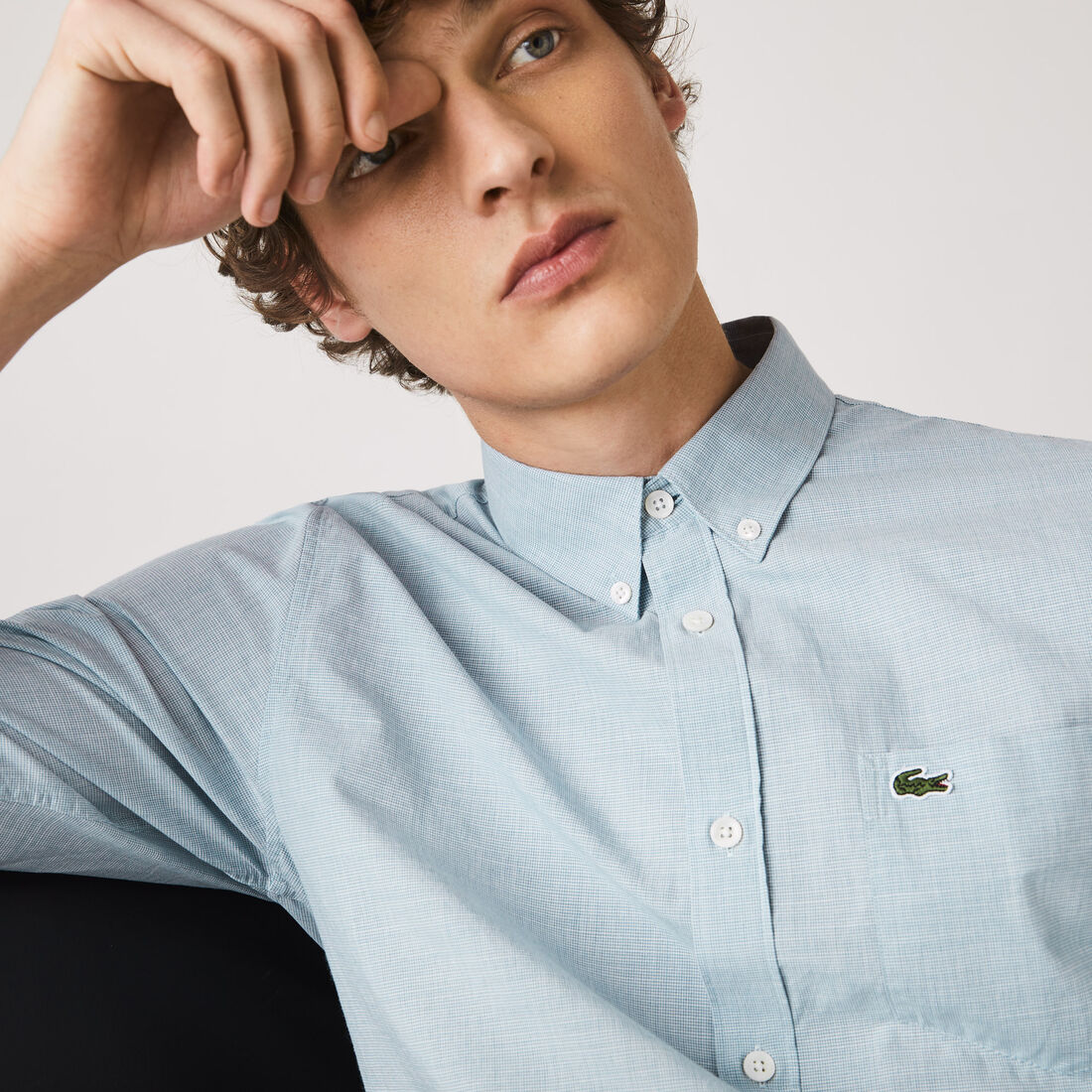 قميص قطن مع نقشة هاوندستوث صغيرة بقصة ضيقة للرجال