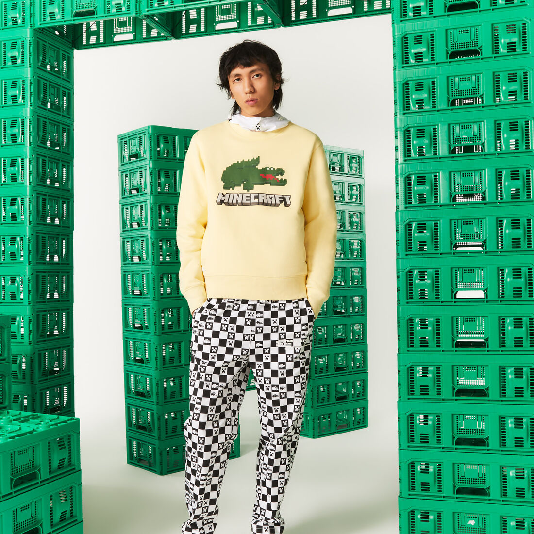 بنطال رياضي قطن عضوي مطاطي للرجال مجموعة Lacoste x Minecraft