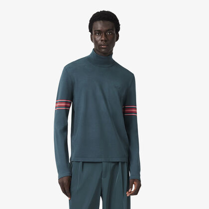 لاكوست runway high neck striped jersey sweater