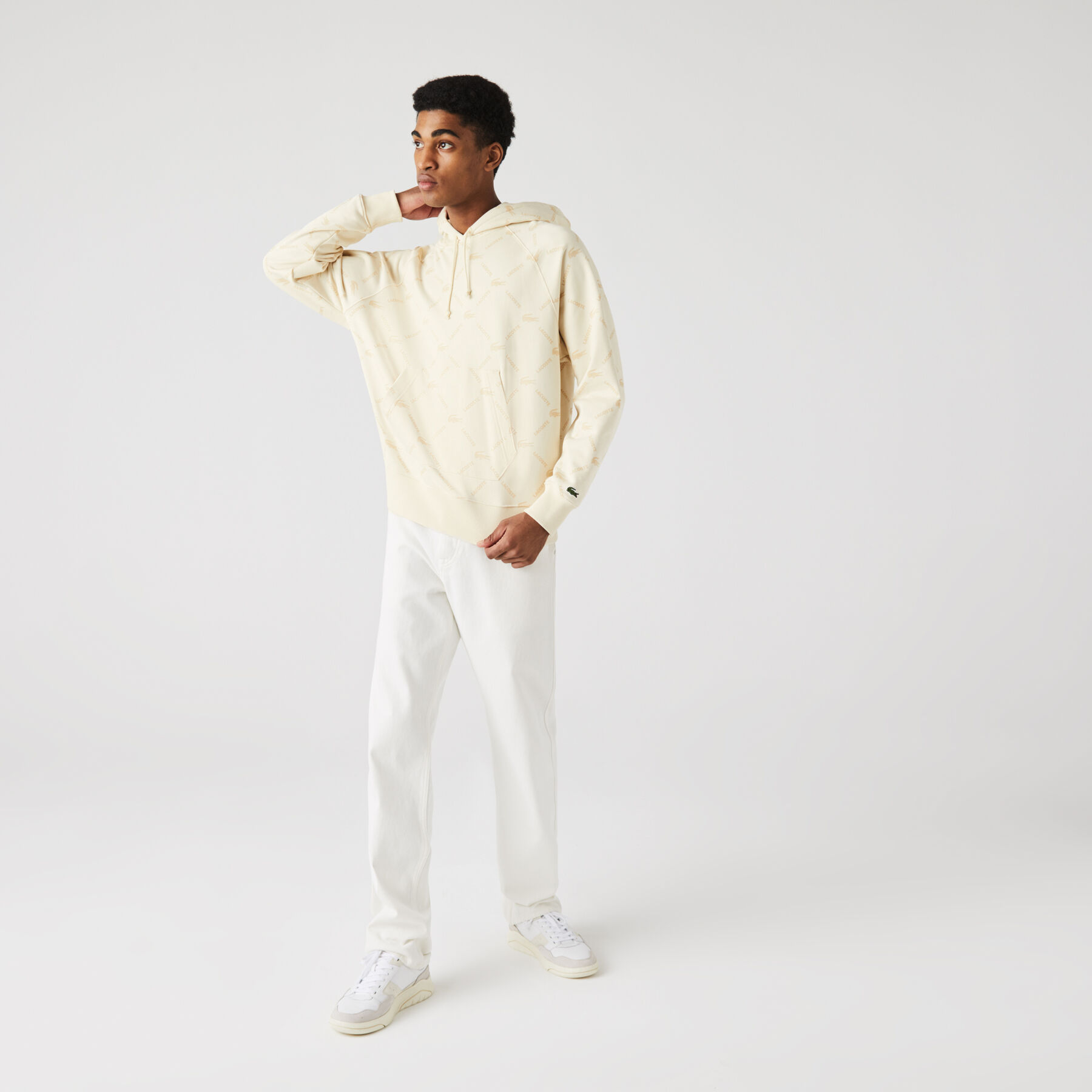 لاكوست سويت شيرت قطني للجنسين بغطاء رأس وقصة فضفاضة ومونوغرام مجموعة lacoste live