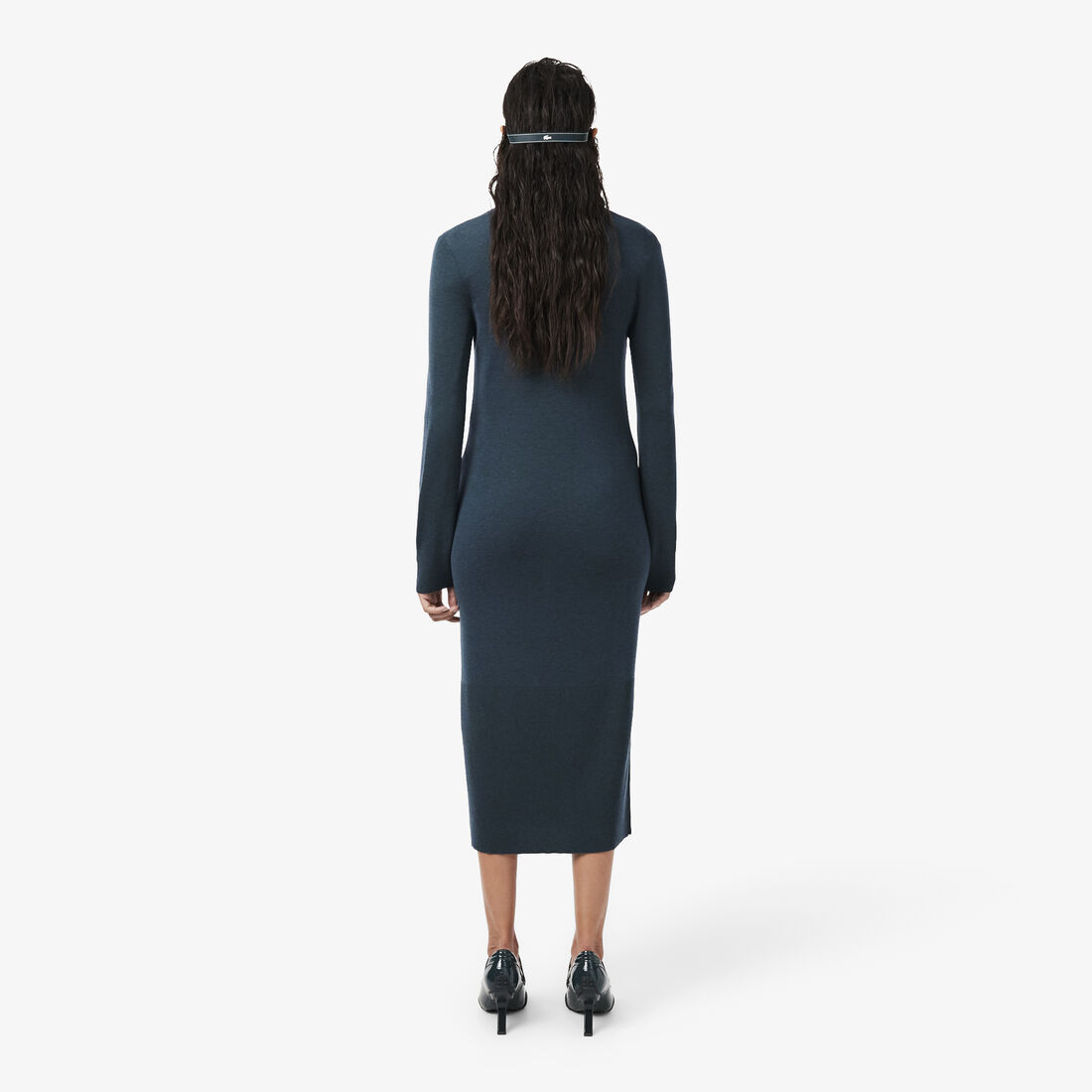 lacoste runway polo collar merino wool blend maxi dress