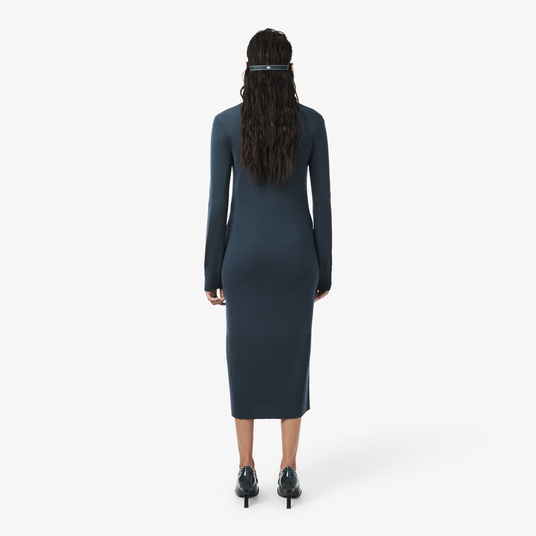 lacoste runway polo collar merino wool blend maxi dress