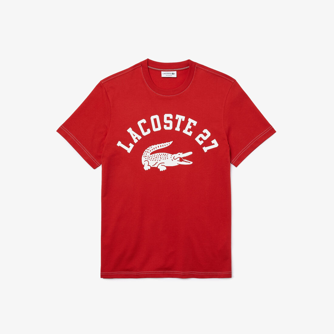 تيشيرت قطن بفتحة رقبة مستديرة وطبعة Lacoste 27 للرجال تيشيرت قطن بفتحة رقبة مستديرة وطبعة Lacoste 27 للرجال