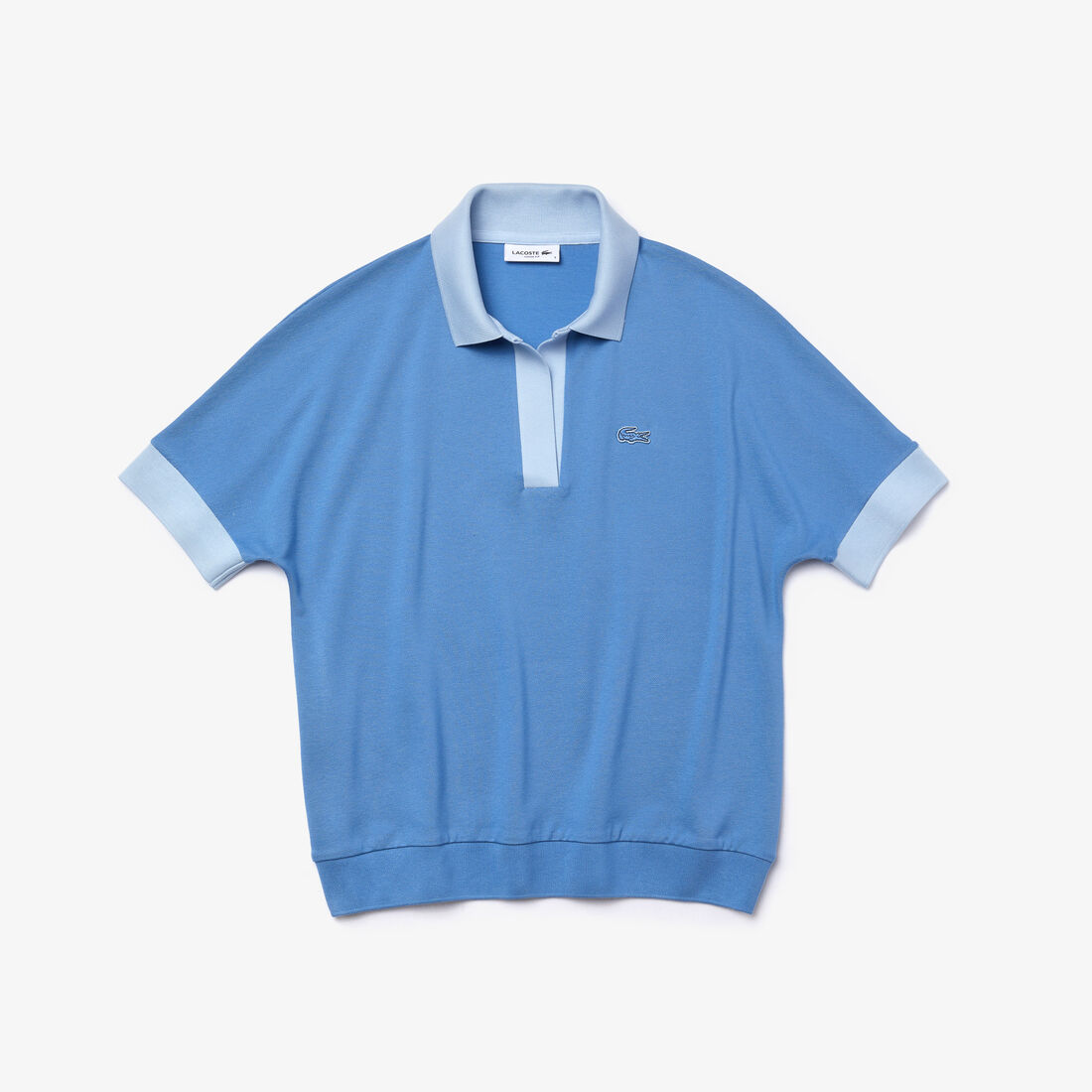 قميص بولو بيكيه انسيابي للنساء بقصة فضفاضة وياقة واسعة قميص بولو بيكيه انسيابي للنساء بقصة فضفاضة وياقة واسعة