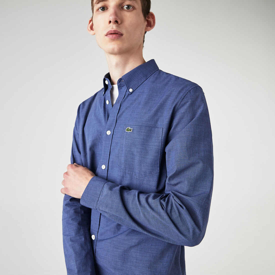 Men's Slim Fit Small Houndstooth Print Cotton Shirt Men's Slim Fit Small Houndstooth Print Cotton Shirt