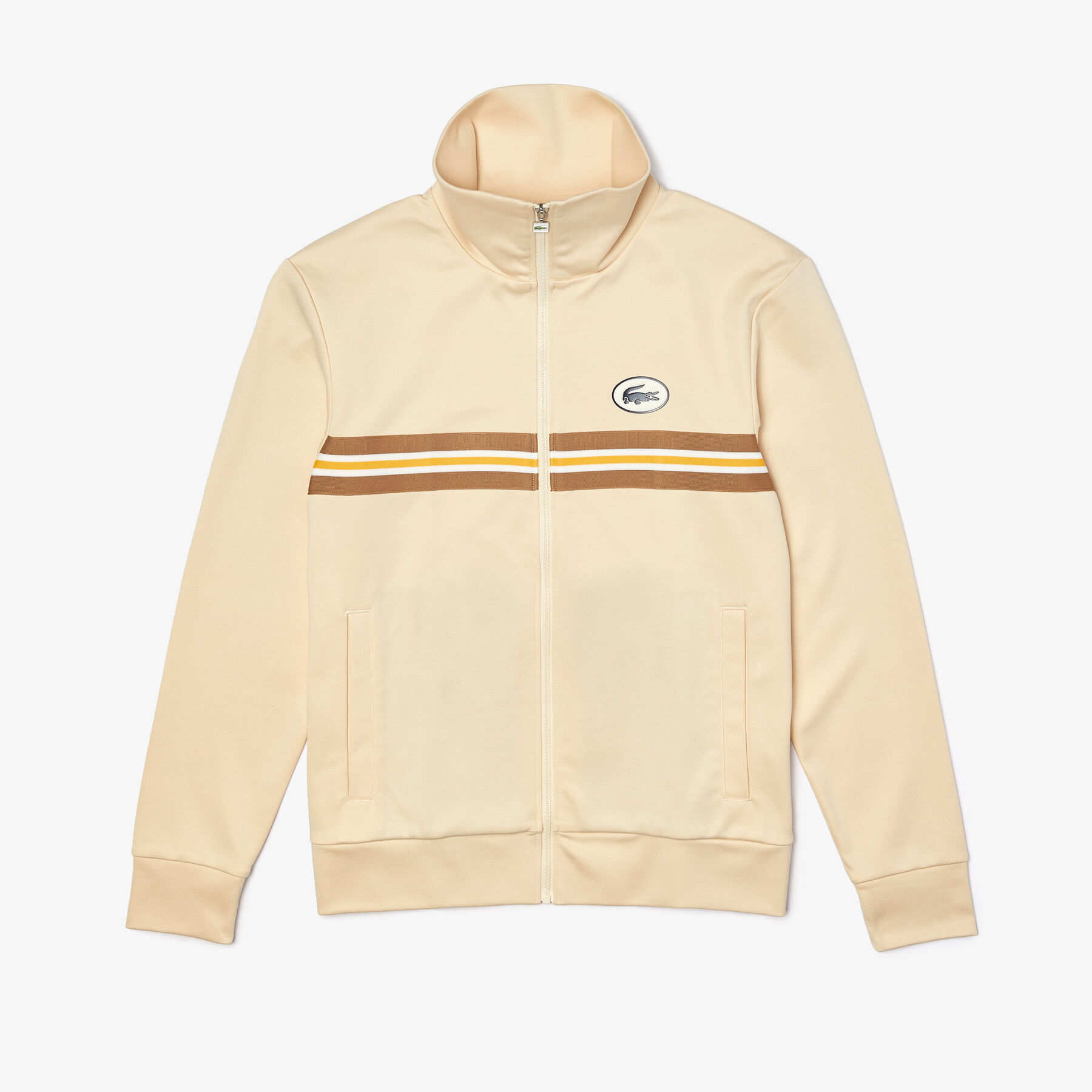 lacoste men s heritage striped band and badge zip sweatshirt