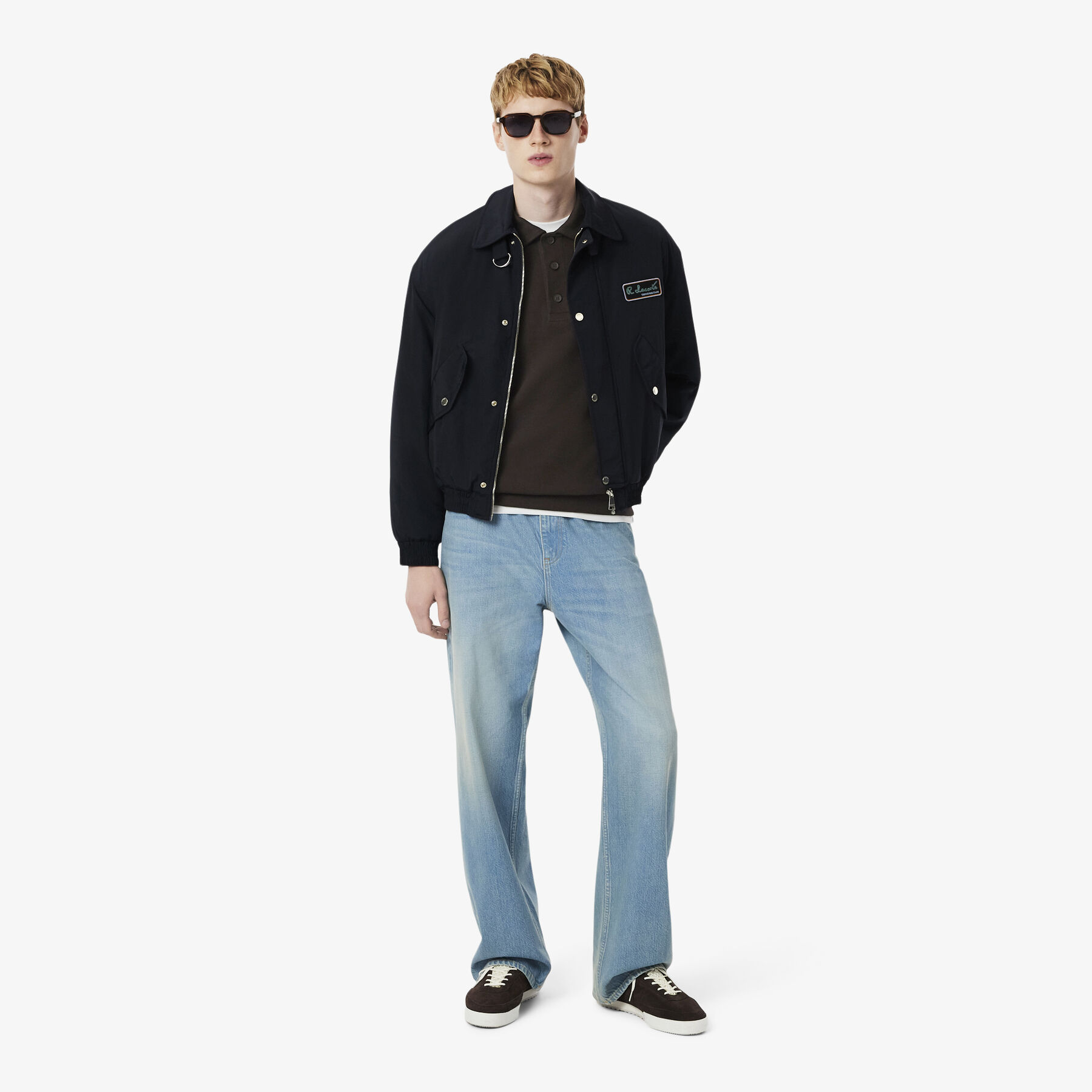 lacoste ribbed cotton polo collar sweatshirt