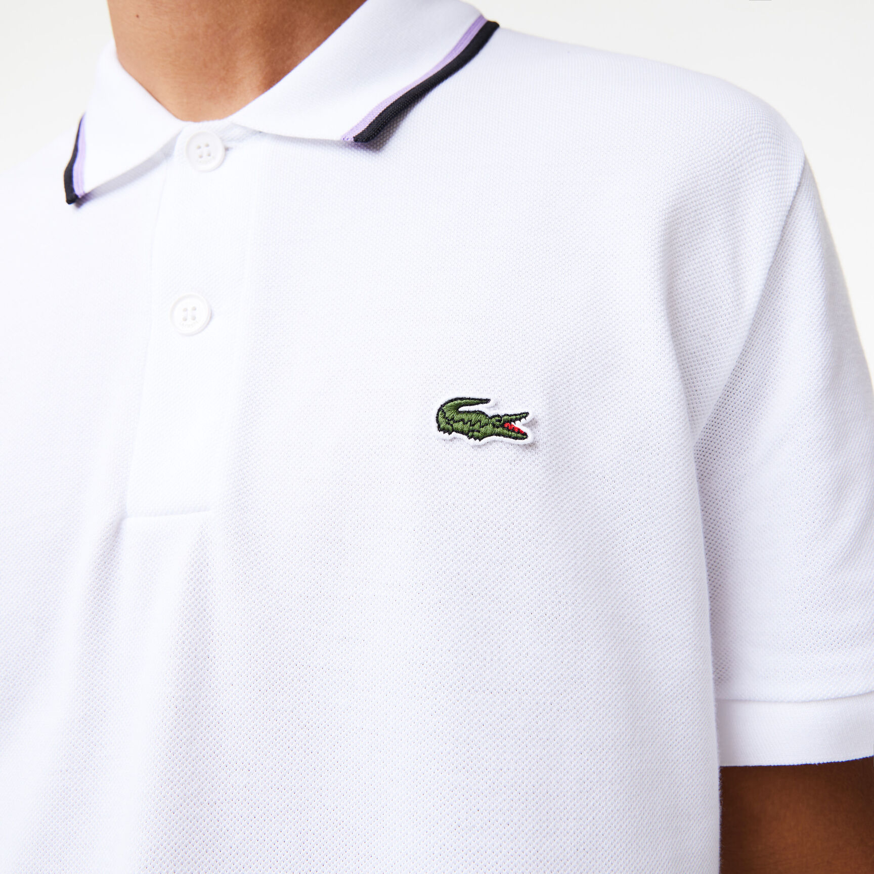 تيشيرت بولو لاكوست قطن بيكيه بيتي بياقة مخططة وقصة عادية للرجال Men's Lacoste Regular Fit Striped Collar Cotton Petit Piqué Polo Shirt - PH9531-00-001