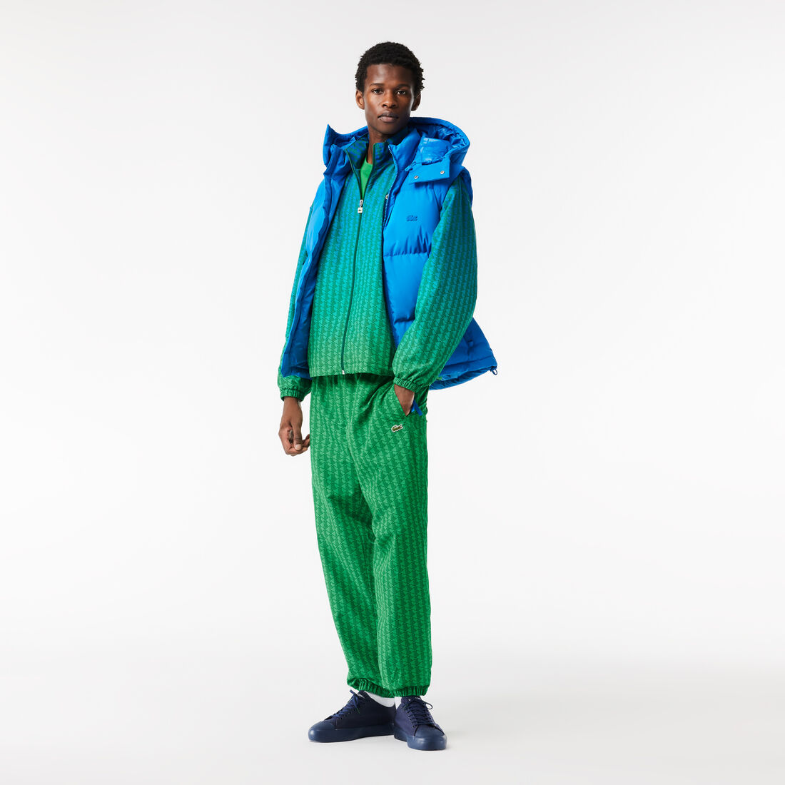 جاكيت مبطن بالزغب بوجهين ومقسم بألوان Monogram Print Ombré Effect Sportsuit Jacket - BH1638-00-QIY