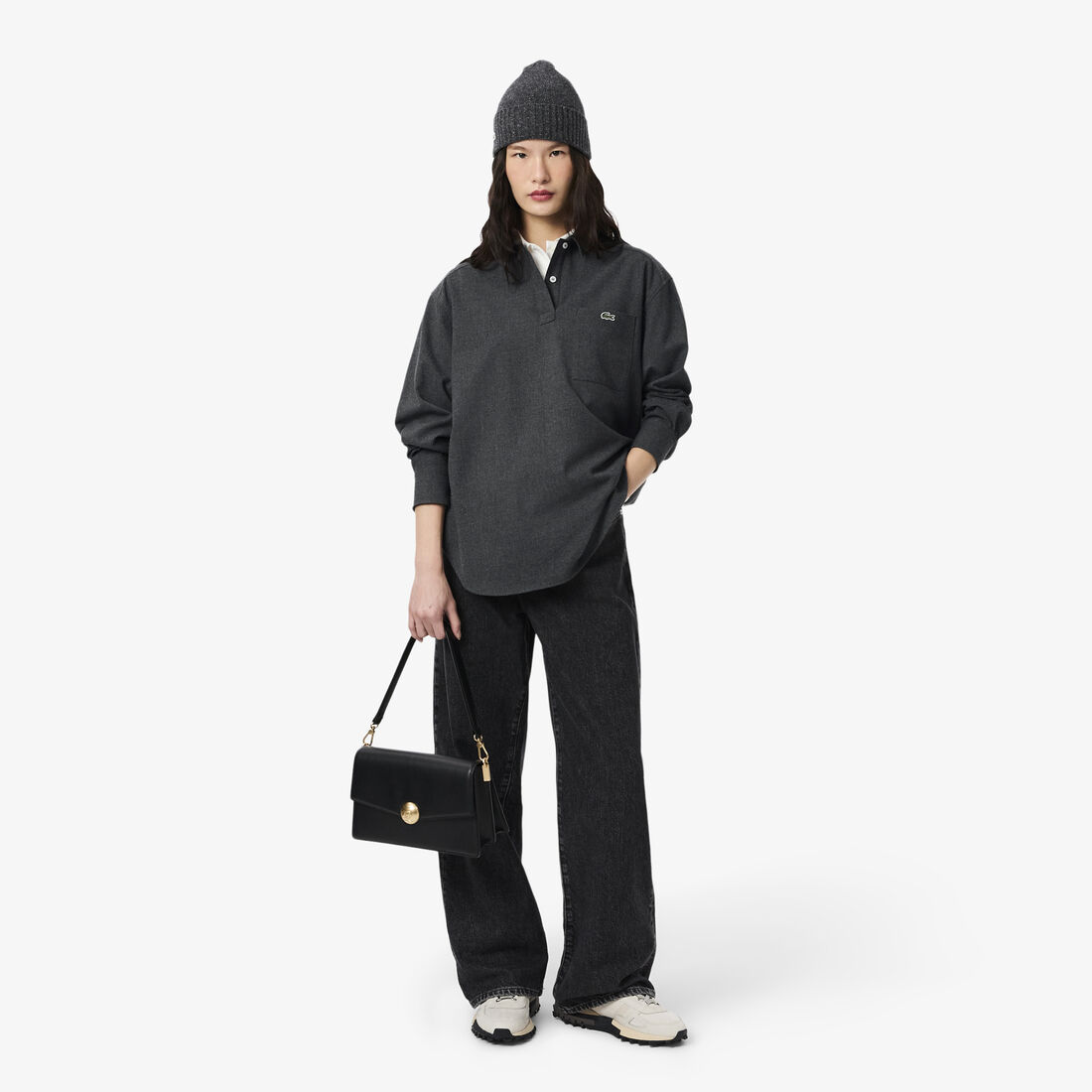 قميص فلانيل واسع بقصة بولو Oversized Polo Style Flannel Shirt - CF5440-00-050