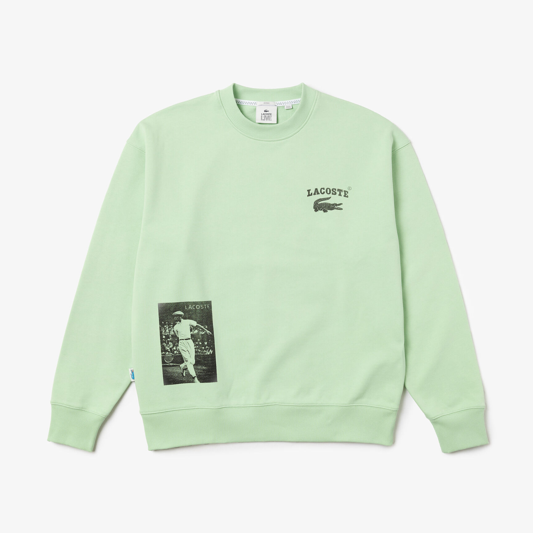 سويت شيرت كلاسيكي مطبوع قطن بقصة فضفاضة للجنسين مجموعة Lacoste L!VE