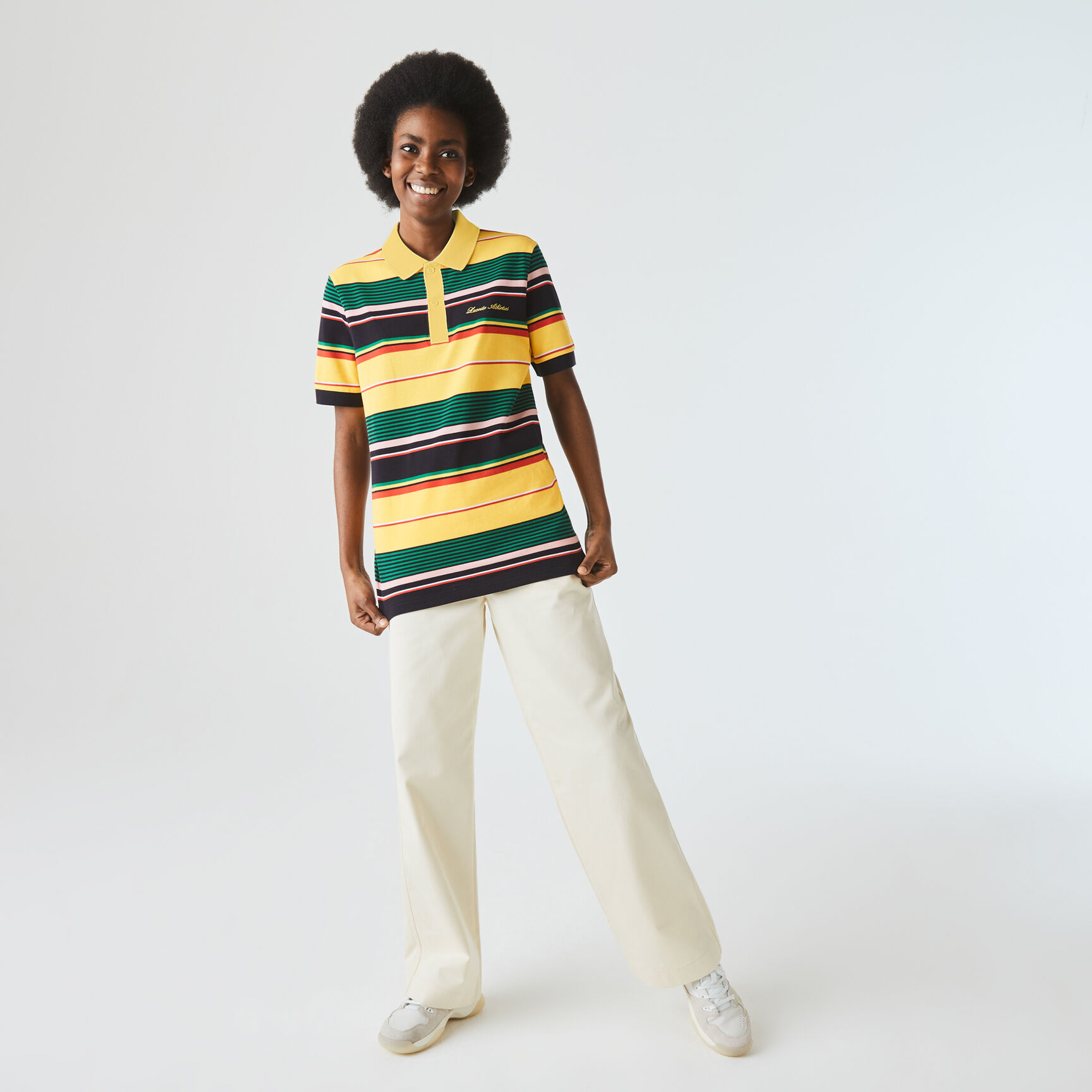 Unisex Lacoste LIVE Embroidered Striped Cotton Piqué Polo Unisex Lacoste LIVE Embroidered Striped Cotton Piqué Polo