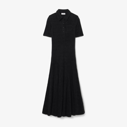 Fuzzy Ribbed Knit Polo Collar Dress