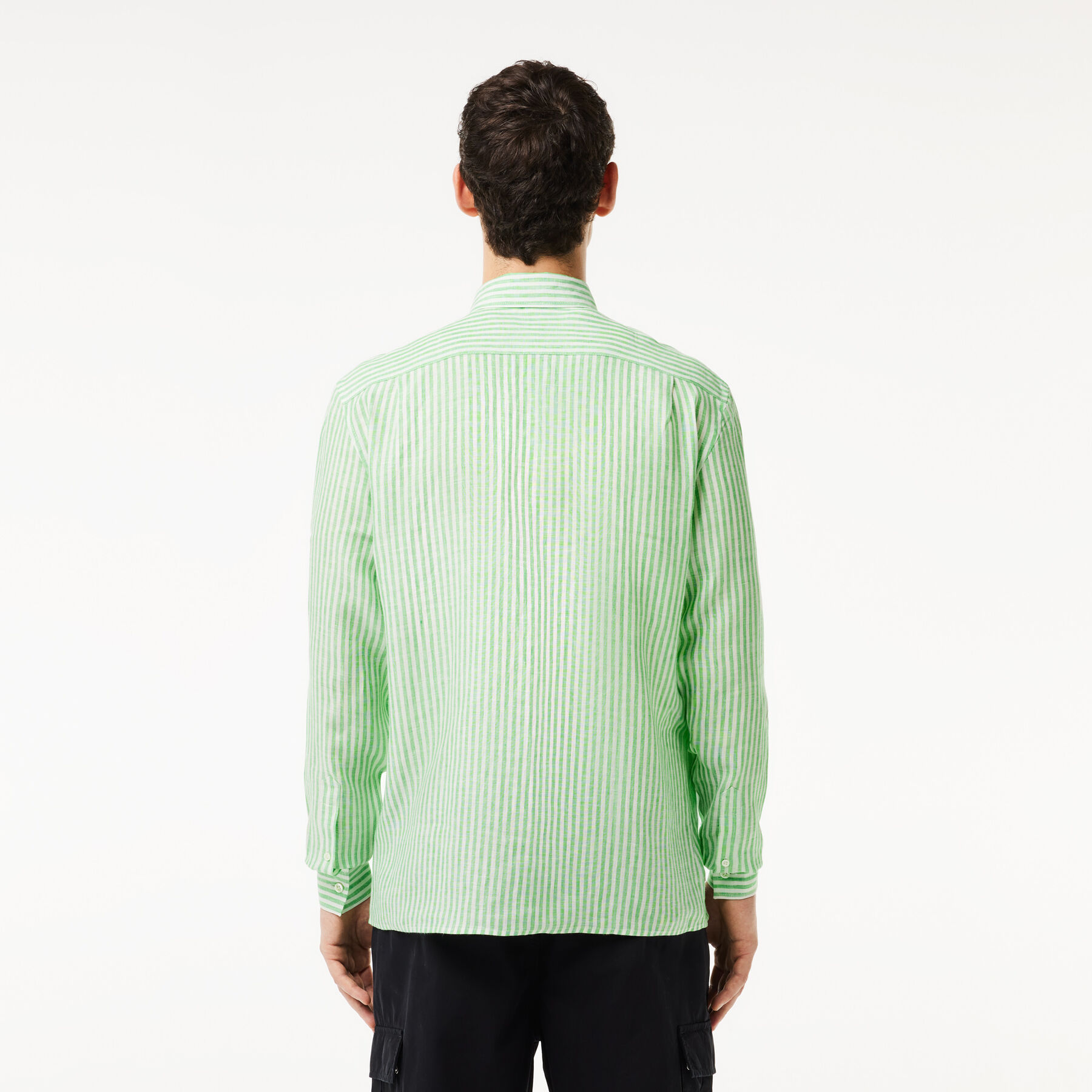 lacoste regular fit striped linen shirt