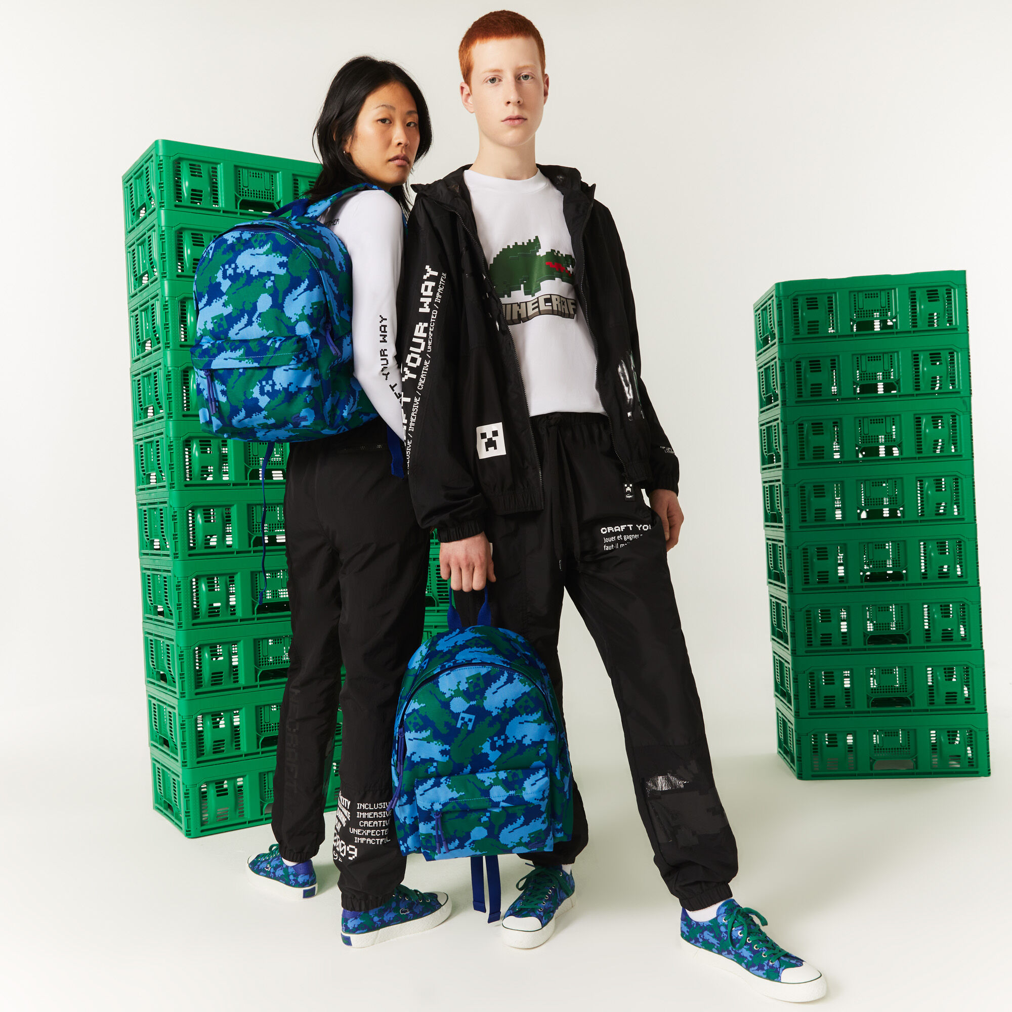 Unisex Lacoste x Minecraft Print Canvas Backpack, Multi Color