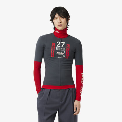 لاكوست runway zipped printed stretch t shirt
