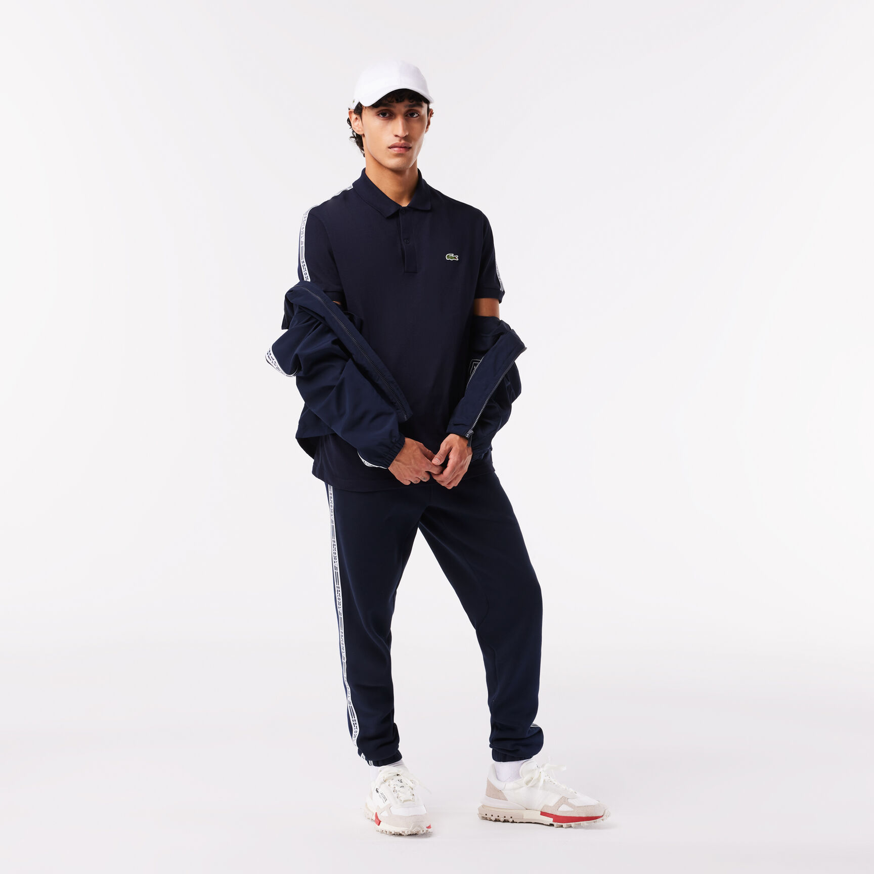 تي شيرت بولو للتنس من ألياف معاد تدويرها وبقصّة عادية Regular Fit Logo Stripe Stretch Cotton Polo Shirt - PH5075-00-166