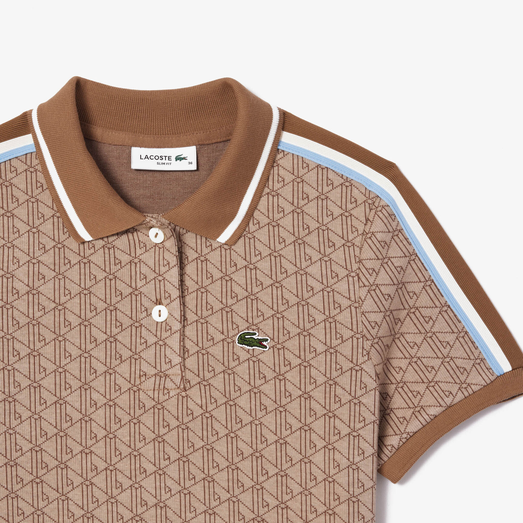 تي شيرت بولو لاكوست قطن طري بقصّة ضيقة للنساء Slim Fit Lacoste Monogram Jacquard Polo Shirt - DF0849-00-IRP