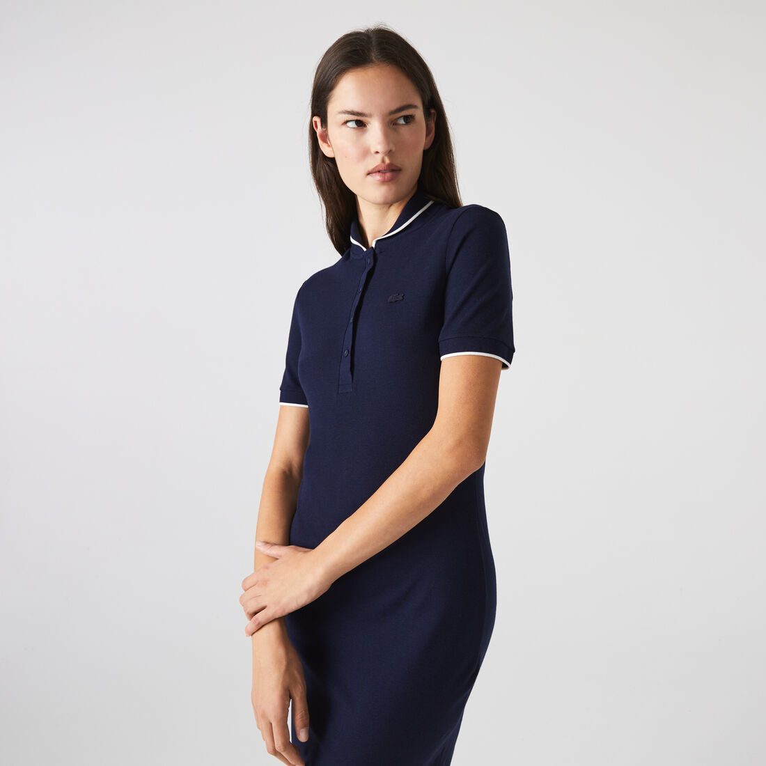 Women's Lacoste Striped Neck Flowy Polo Dress Women's Lacoste Striped Neck Flowy Polo Dress