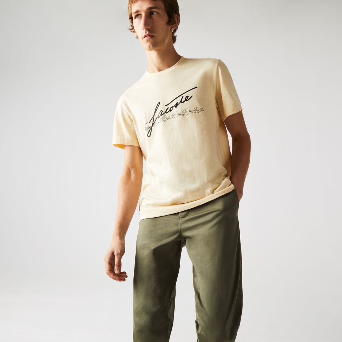 Buy Men's Signature And Crocodile Print Crew Neck Cotton T-Shirt ...