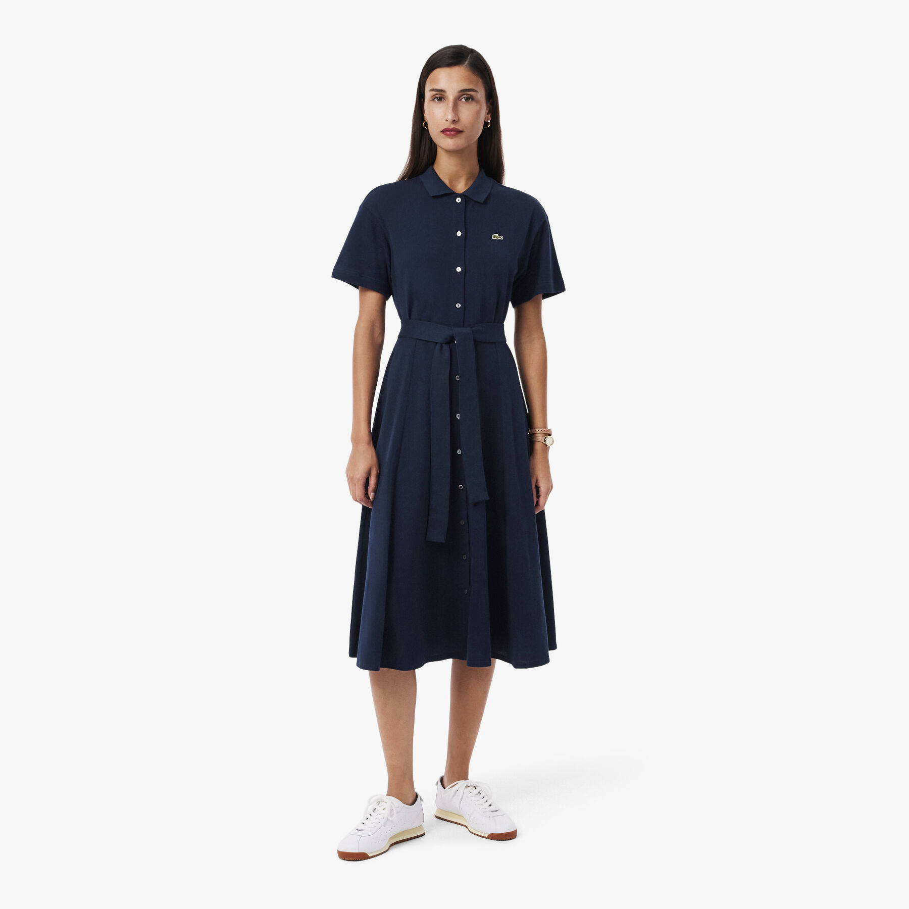 فستان بولو قصير من قماش البيكيه الصغير Flared Petit Pique Polo Dress - EF9621-00-166