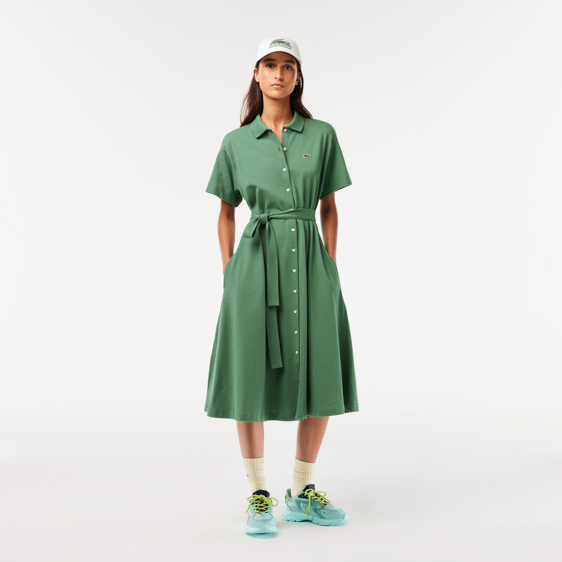 فستان بولو لاكوست بيكيه بحزام للنساء Women’s Lacoste Belted Piqué Polo Dress - EF7923-00-KX5