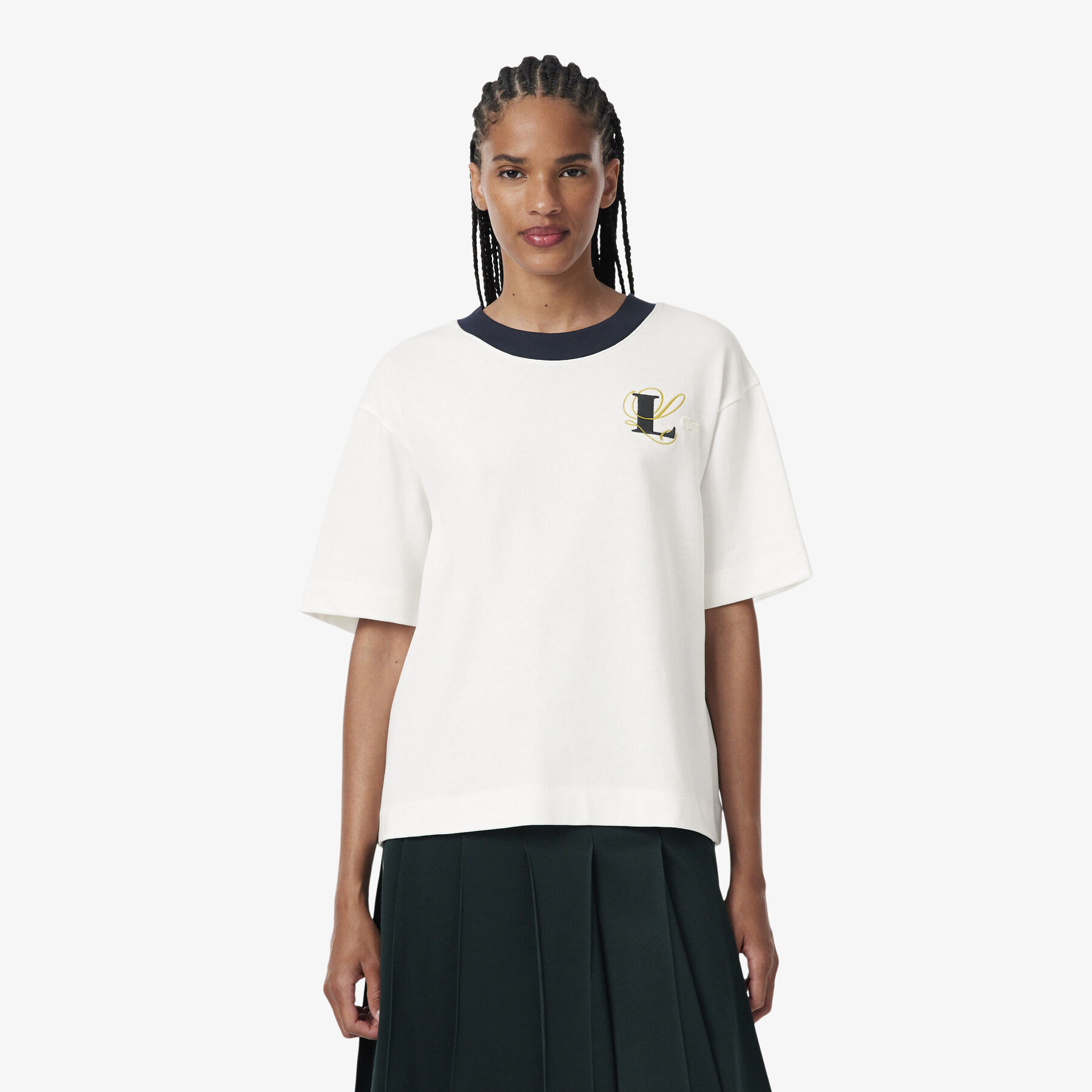 lacoste oversized embroidery detail jersey t shirt