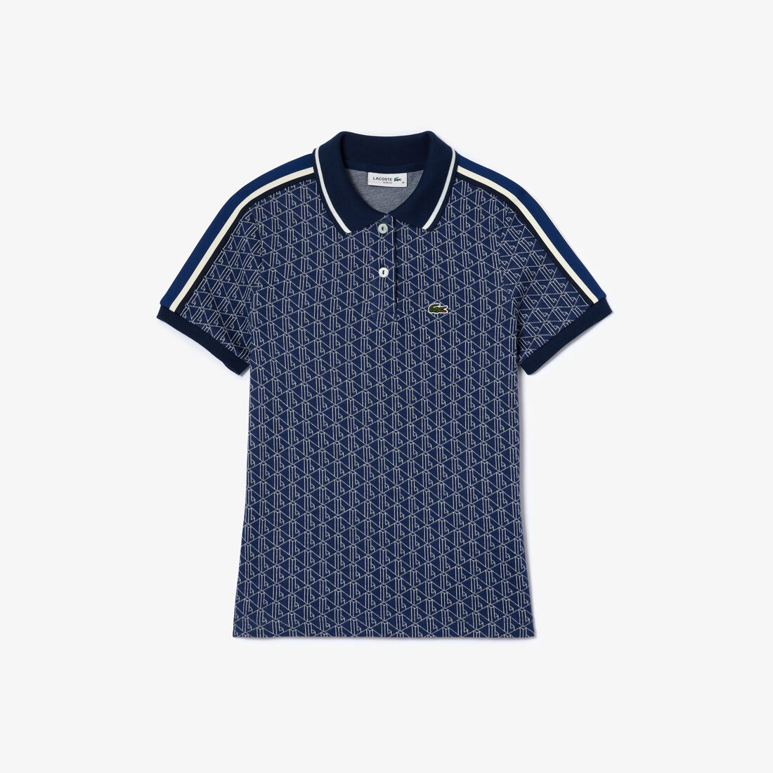 تي شيرت بولو لاكوست قطن طري بقصّة ضيقة للنساء Slim Fit Lacoste Monogram Jacquard Polo Shirt - DF0849-00-QIE