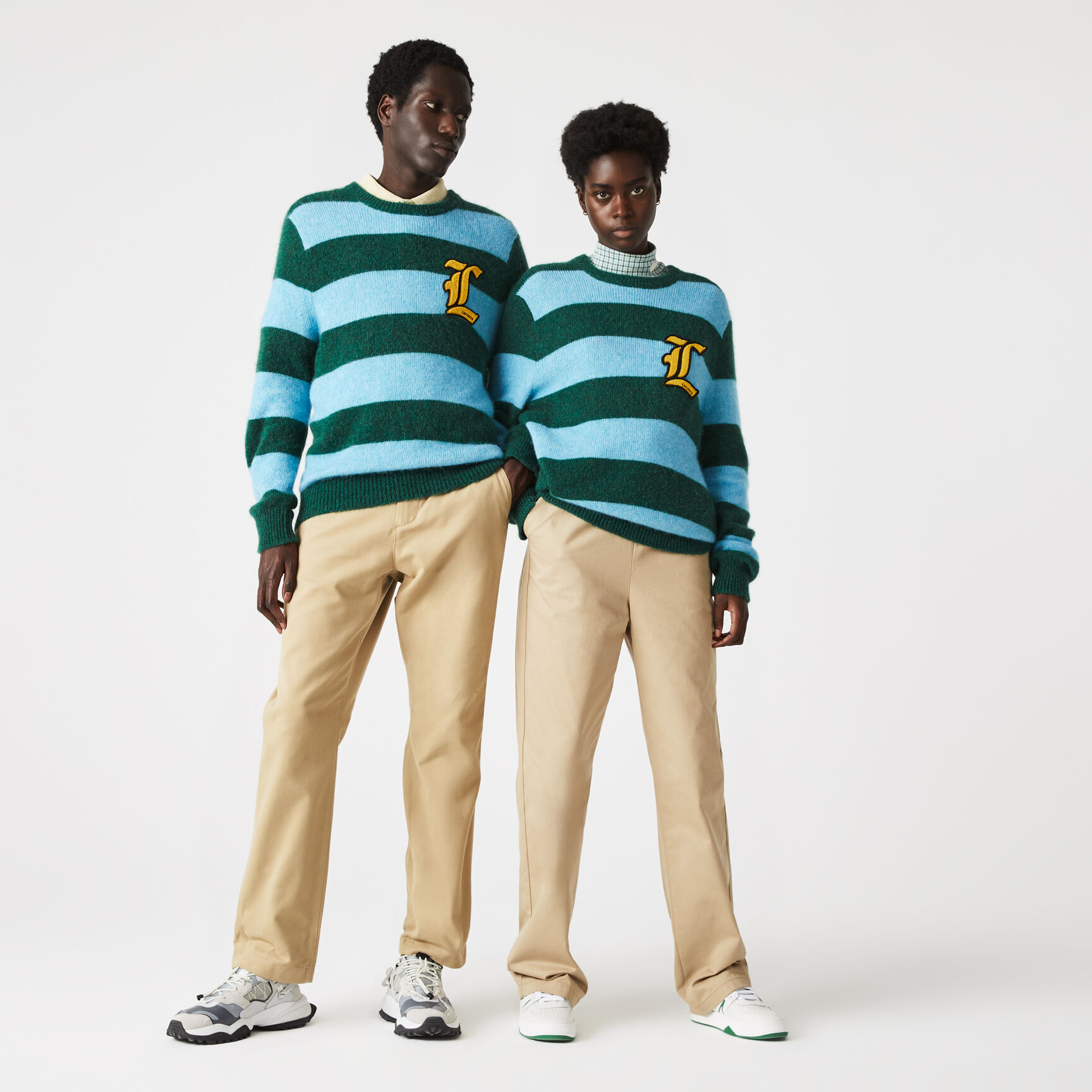 سترة من مزيج الصوف المخططة للجنسين من مجموعة Lacoste L!VE سترة من مزيج الصوف المخططة للجنسين من مجموعة Lacoste L!VE