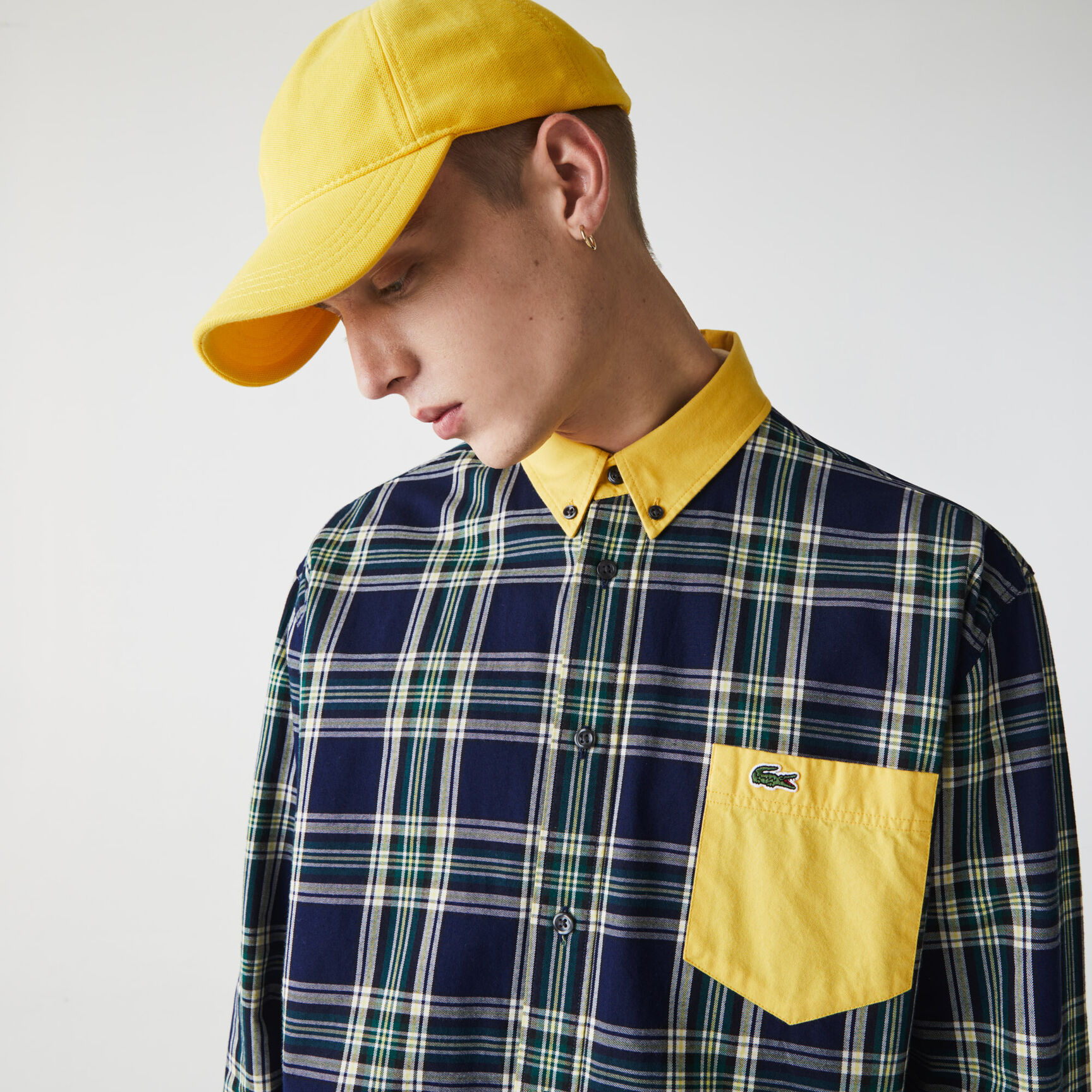 تي شيرت قطن كاروهات للجنسين قصة مربعة مجموعة Lacoste LIVE