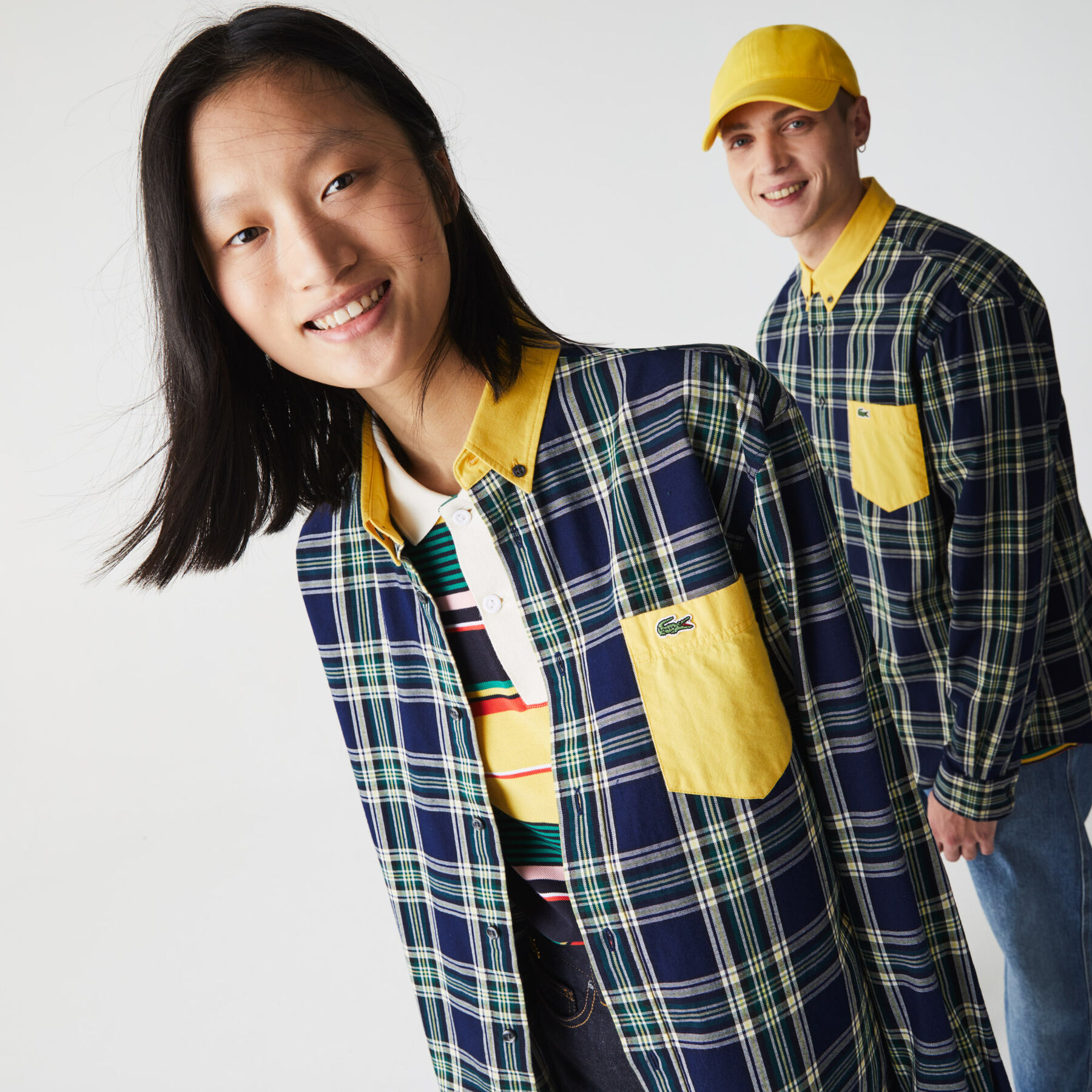 تي شيرت قطن كاروهات للجنسين قصة مربعة مجموعة Lacoste LIVE لاكوست تي شيرت قطن كاروهات للجنسين قصة مربعة مجموعة lacoste live