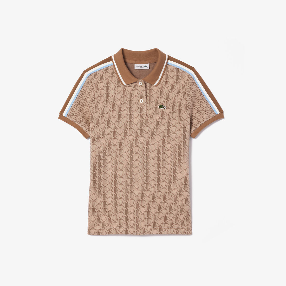 تي شيرت بولو لاكوست قطن طري بقصّة ضيقة للنساء Slim Fit Lacoste Monogram Jacquard Polo Shirt - DF0849-00-IRP