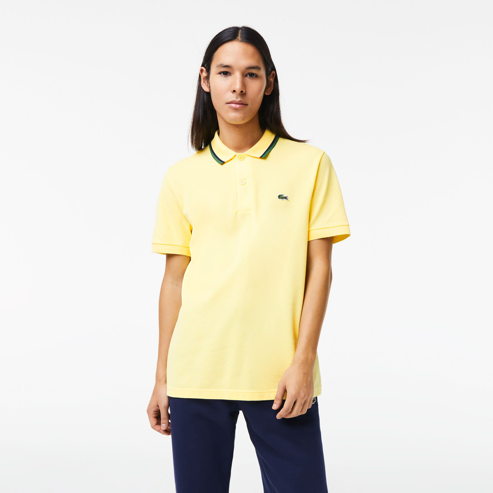 Men's Lacoste Regular Fit Striped Collar Cotton Petit Piqué Polo Men's Lacoste Regular Fit Striped Collar Cotton Petit Piqué Polo Shirt - PH9531-00-107