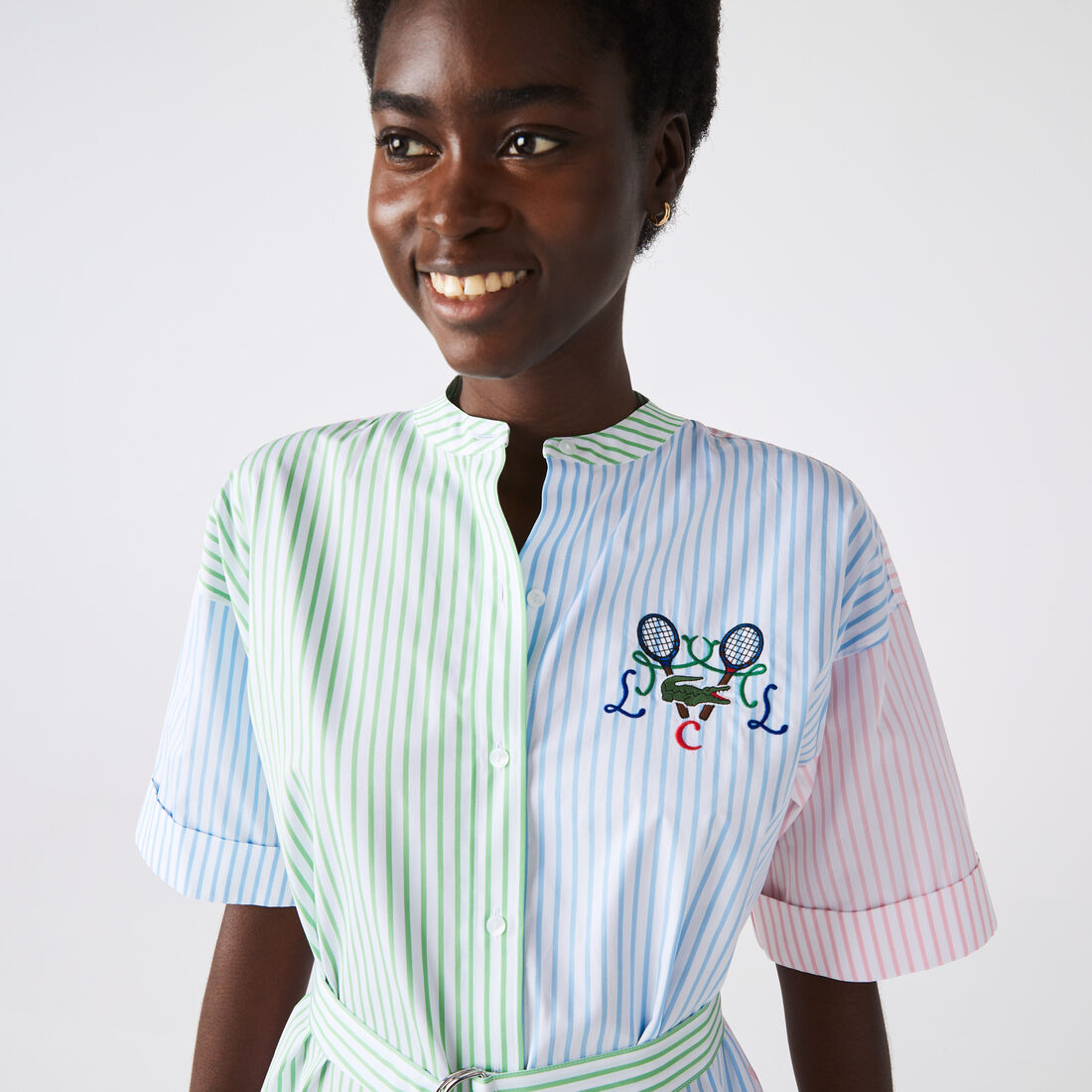 Women's Tennis Embroidery Patchwork Shirt Dress Women's Tennis Embroidery Patchwork Shirt Dress