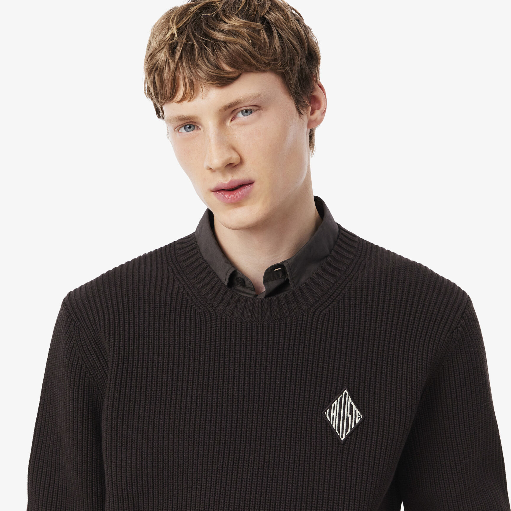 Pearl Rib Knit Badge Accent Sweater - AH0616-00-3LA