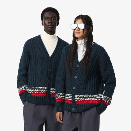 لاكوست runway textured stripe wool cardigan