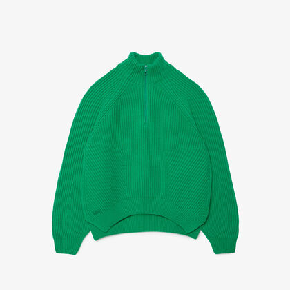Zip Neck Pearl Rib Wool Sweater