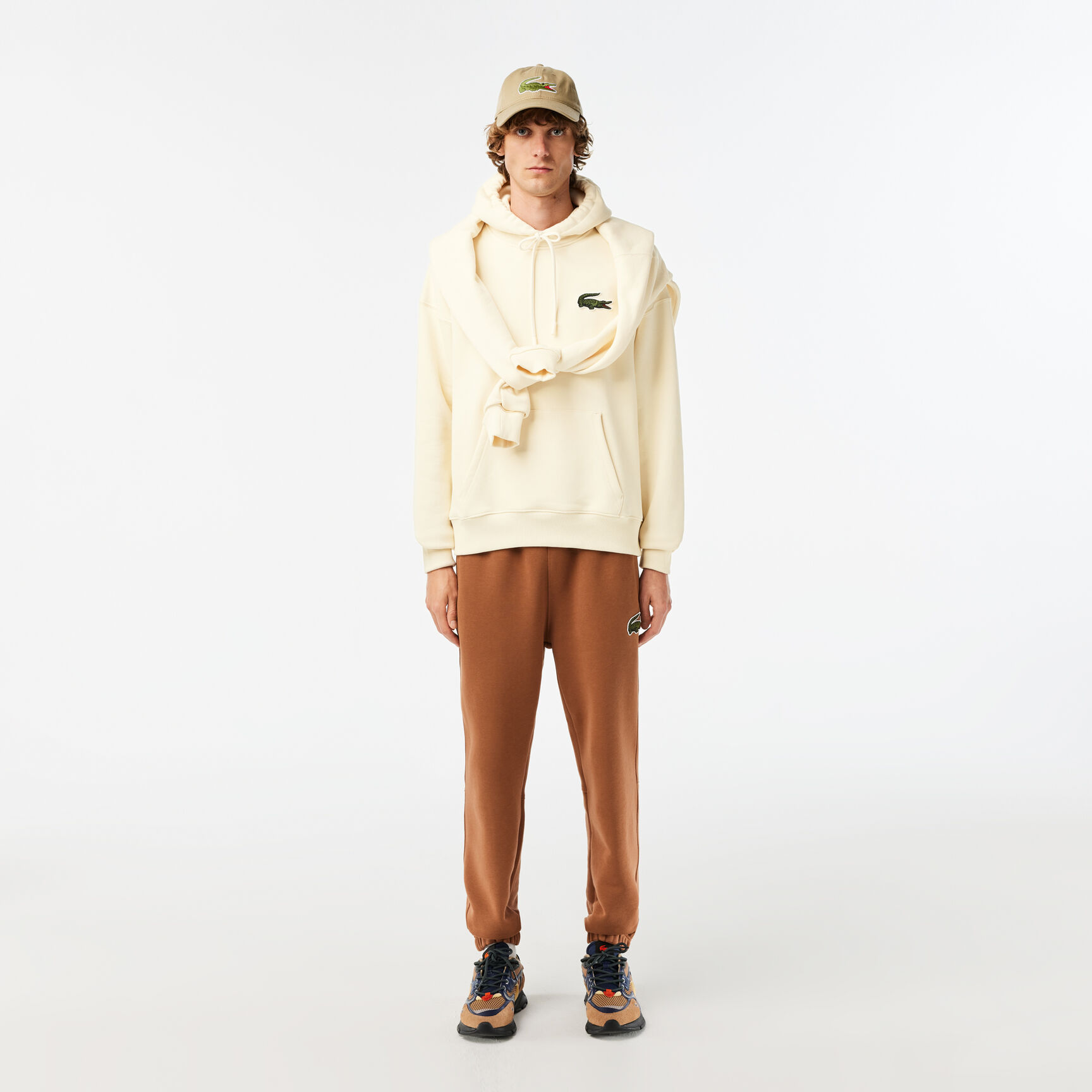 سويت شيرت بأجزاء من نسيج شبكي للرجال من مجموعة لاكوست سبورت Unisex Loose Fit Hooded Organic Cotton Jogger Sweatshirt - SH6404-00-XFJ